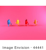 #44441 Royalty-Free (Rf) Illustration Of A 3d Line Of Waddling Colorful Shopping Bags - Version 1