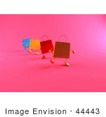 #44443 Royalty-Free (Rf) Illustration Of A 3d Line Of Colorful Shopping Bags Waddling Forward - Version 2