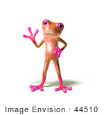 #44510 Royalty-Free (Rf) Illustration Of A Cute 3d Pink Tree Frog Mascot Waving - Pose 1