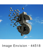 #44518 Royalty-Free (Rf) Illustration Of A 3d Dollar Symbol Made Of Stone Blocks Particles Floating - Version 4