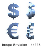#44556 Royalty-Free (Rf) Illustration Of A Digital Collage Of 3d Blue Chrome Euro And Dollar Signs