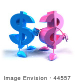 #44557 Royalty-Free (Rf) Illustration Of Two Pink And Blue 3d Dollar Signs Shaking Hands