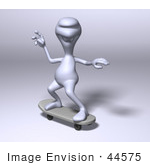 #44575 Royalty-Free (Rf) Illustration Of A 3d Human Like Character Skateboarding