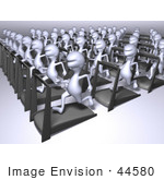 #44580 Royalty-Free (Rf) Illustration Of A Crowd Of 3d Human Like Characters Running On Treadmills - Version 2