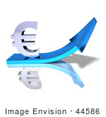 #44586 Royalty-Free (Rf) Illustration Of A 3d Euro Sign Riding On A Blue Arrow - Version 1