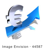 #44587 Royalty-Free (Rf) Illustration Of A 3d Euro Sign Riding On A Blue Arrow - Version 2