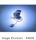 #44608 Royalty-Free (Rf) Illustration Of A 3d Blue Euro Symbol With A Computer Mouse - Version 3