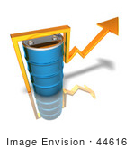 #44616 Royalty-Free (Rf) Illustration Of A 3d Yellow Arrow Going Around A Blue Oil Barrel - Version 2