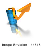 #44618 Royalty-Free (Rf) Illustration Of A 3d Yellow Arrow Going Around A Blue Oil Barrel - Version 1