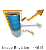 #44619 Royalty-Free (Rf) Illustration Of A 3d Yellow Arrow Going Around A Blue Oil Barrel - Version 3