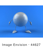 #44627 Royalty-Free (Rf) Illustration Of A 3d Golf Ball Mascot With Arms And Legs Pointing One Finger Down