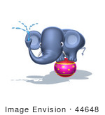#44648 Royalty-Free (Rf) Illustration Of A 3d Blue Elephant Mascot Standing On A Circus Ball And Spraying Water - Pose 3