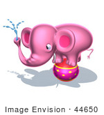 #44650 Royalty-Free (Rf) Illustration Of A 3d Pink Elephant Mascot Standing On A Circus Ball And Spraying Water - Pose 2