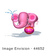 #44652 Royalty-Free (Rf) Illustration Of A 3d Pink Elephant Mascot Standing On A Circus Ball And Spraying Water - Pose 1
