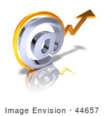#44657 Royalty-Free (Rf) Illustration Of A 3d Arrow Graph Over An Arobase Symbol - Version 1