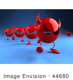 #44680 Royalty-Free (Rf) Illustration Of A Row Of Red 3d Devil Heads Walking In A Line - Version 4