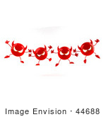 #44688 Royalty-Free (Rf) Illustration Of A Row Of 3d Red Devil Mascots Marching Forward - Version 1