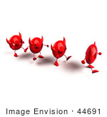 #44691 Royalty-Free (Rf) Illustration Of A Row Of Red 3d Devil Mascots Walking In A Line - Version 1