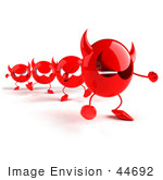 #44692 Royalty-Free (Rf) Illustration Of A Row Of Red 3d Devil Mascots Walking In A Line - Version 2
