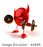 #44695 Royalty-Free (Rf) Illustration Of A 3d Red Devil Mascot Lifting Weights