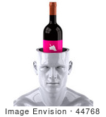#44768 Royalty-Free (Rf) Illustration Of A Creative 3d White Man Character With A Pink Wine Bottle