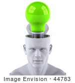 #44783 Royalty-Free (Rf) Illustration Of A Creative 3d White Man Character With A Green Light Bulb