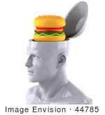 #44785 Royalty-Free (Rf) Illustration Of A Creative 3d White Man Character With A Cheeseburger - Version 1