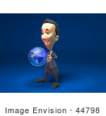 #44798 Royalty-Free (Rf) Illustration Of A 3d White Businessman Mascot Holding A Globe - Version 2