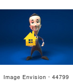 #44799 Royalty-Free (Rf) Illustration Of A 3d White Businessman Mascot Holding Out A Golden Home - Version 3