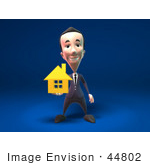 #44802 Royalty-Free (Rf) Illustration Of A 3d White Businessman Mascot Holding Out A Golden Home - Version 1