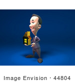#44804 Royalty-Free (Rf) Illustration Of A 3d White Businessman Mascot Holding Out A Golden Home - Version 2