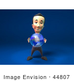 #44807 Royalty-Free (Rf) Illustration Of A 3d White Businessman Mascot Holding A Globe - Version 1