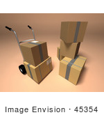 #45354 Royalty-Free (Rf) Illustration Of 3d Cardboard Boxes With A Dolly - Version 1