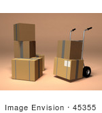 #45355 Royalty-Free (Rf) Illustration Of 3d Cardboard Boxes With A Dolly - Version 2