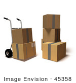 #45358 Royalty-Free (Rf) Illustration Of 3d Cardboard Delivery Boxes With A Dolly - Version 8