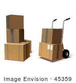 #45359 Royalty-Free (Rf) Illustration Of 3d Cardboard Delivery Boxes With A Dolly - Version 6