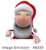 #46333 Royalty-Free (Rf) Illustration Of A 3d Big Nose Santa Mascot Pointing Down And Standing Behind A Blank Sign