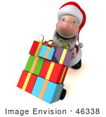 #46338 Royalty-Free (Rf) Illustration Of A 3d Big Nose Santa Mascot Pushing Gifts On A Dolly - Version 4
