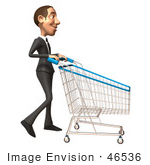 #46536 Royalty-Free (Rf) Illustration Of A 3d White Corporate Businessman Mascot Pushing A Shopping Cart - Version 2