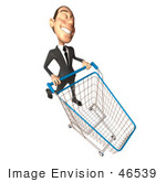 #46539 Royalty-Free (Rf) Illustration Of A 3d White Corporate Businessman Mascot Pushing A Shopping Cart - Version 6