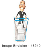 #46540 Royalty-Free (Rf) Illustration Of A 3d White Corporate Businessman Mascot Pushing A Shopping Cart - Version 5