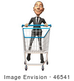 #46541 Royalty-Free (Rf) Illustration Of A 3d White Corporate Businessman Mascot Pushing A Shopping Cart - Version 4