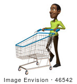 #46542 Royalty-Free (Rf) Illustration Of A 3d Casual Black Man Mascot Pushing A Shopping Cart - Version 3