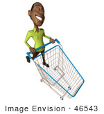 #46543 Royalty-Free (Rf) Illustration Of A 3d Casual Black Man Mascot Pushing A Shopping Cart - Version 6