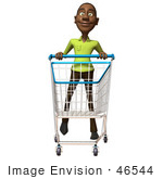 #46544 Royalty-Free (Rf) Illustration Of A 3d Casual Black Man Mascot Pushing A Shopping Cart - Version 4