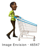 #46547 Royalty-Free (Rf) Illustration Of A 3d Casual Black Man Mascot Pushing A Shopping Cart - Version 2