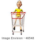 #46548 Royalty-Free (Rf) Illustration Of A 3d Casual White Man Mascot Pushing A Shopping Cart - Version 3
