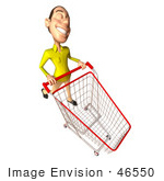 #46550 Royalty-Free (Rf) Illustration Of A 3d Casual White Man Mascot Pushing A Shopping Cart - Version 5