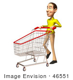 #46551 Royalty-Free (Rf) Illustration Of A 3d Casual White Man Mascot Pushing A Shopping Cart - Version 2