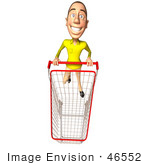 #46552 Royalty-Free (Rf) Illustration Of A 3d Casual White Man Mascot Pushing A Shopping Cart - Version 6